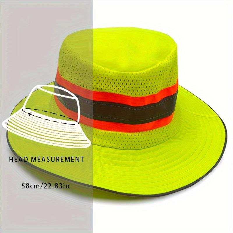 Fluorescent Mesh Bucket Hat With Reflective Strips