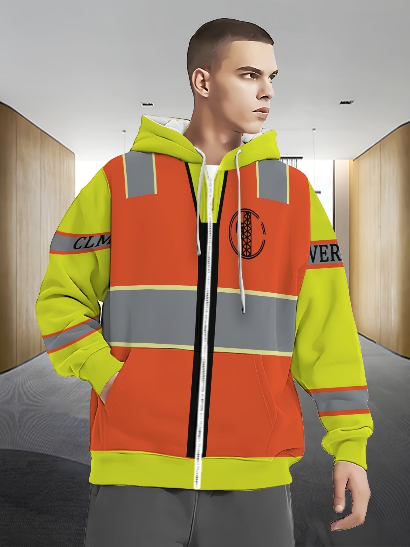 Men'S Long-Sleeve Zip-Up Work Hoodie Sweatshirt