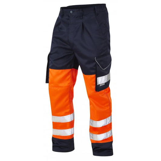 LEO BIDEFORD ISO 20471 CLASS 1 HI VIZ YELLOW - NAVY CARGO WORK TROUSER