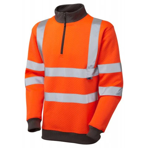 LEO SS01-Y BRYNSWORTHY ISO 20471 CLASS 3 HI VIZ 1/4 ZIP SWEAT TOP YELLOW