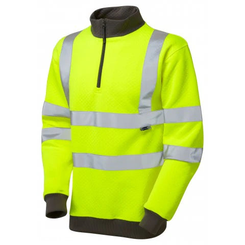 LEO SS01-Y BRYNSWORTHY ISO 20471 CLASS 3 HI VIZ 1/4 ZIP SWEAT TOP YELLOW