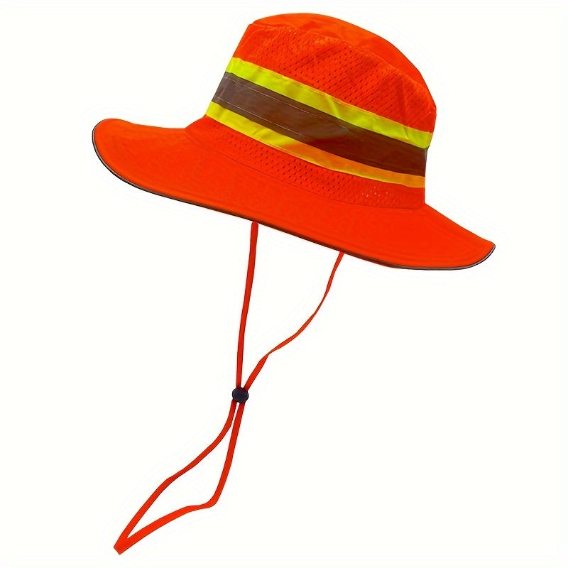 Fluorescent Mesh Bucket Hat With Reflective Strips