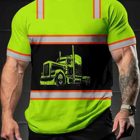 T-Shirt with Reflective Truck Graphic & Orange Safety Stripes