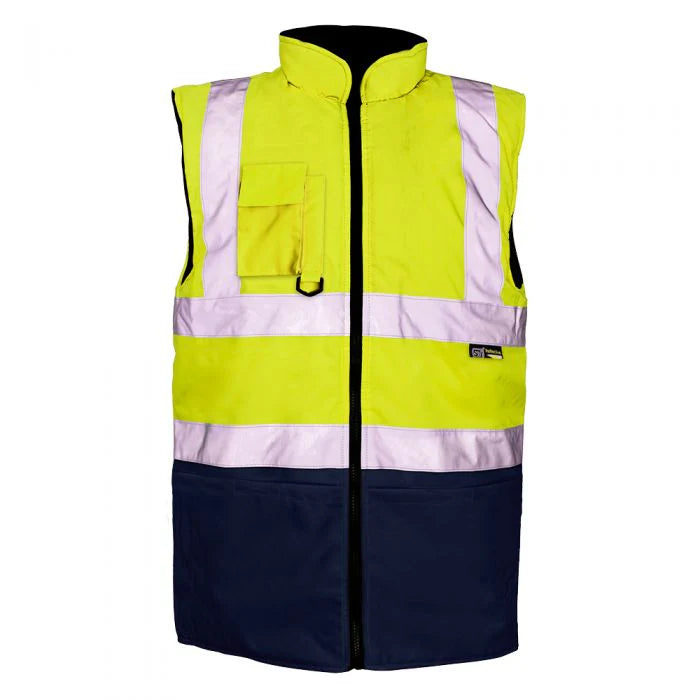 SUPERTOUCH HI VIZ REVERSIBLE 2 TONE YELLOW NAVY BODYWARMER