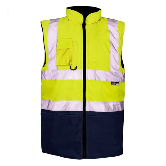 SUPERTOUCH HI VIZ REVERSIBLE 2 TONE YELLOW NAVY BODYWARMER