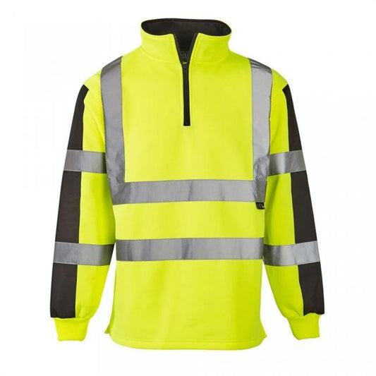 SUPER TOUCH HI VIZ YELLOW NAVY RUGBY SWEATER 1/4 ZIP