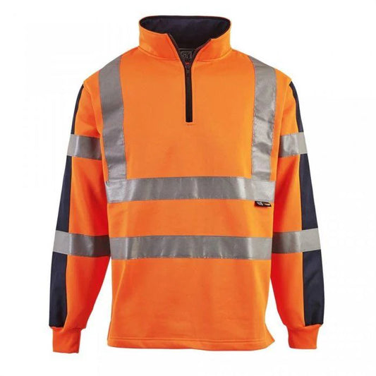 SUPER TOUCH HI VIZ YELLOW NAVY RUGBY SWEATER 1/4 ZIP