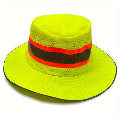 Fluorescent Mesh Bucket Hat With Reflective Strips