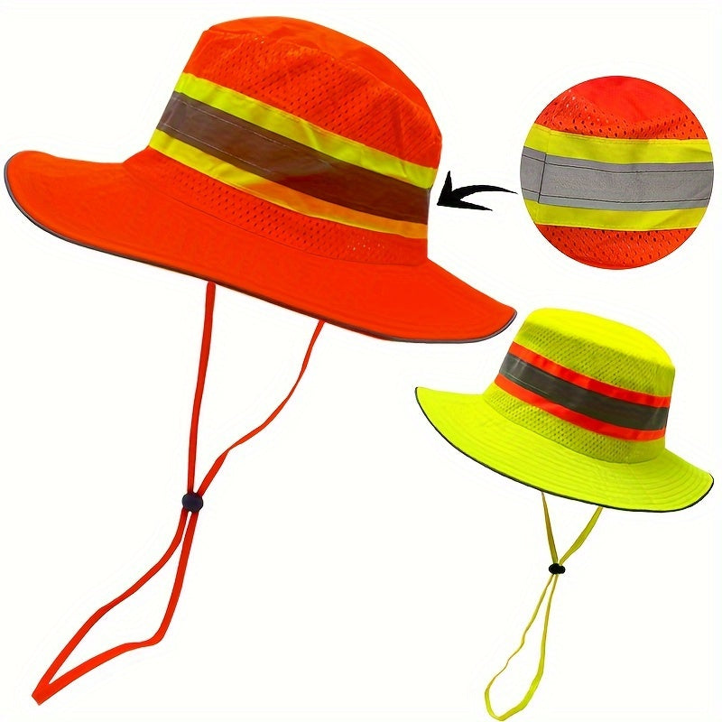 Fluorescent Mesh Bucket Hat With Reflective Strips