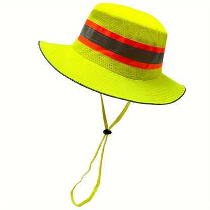 Fluorescent Mesh Bucket Hat With Reflective Strips
