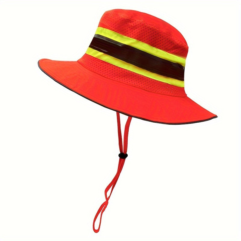Fluorescent Mesh Bucket Hat With Reflective Strips