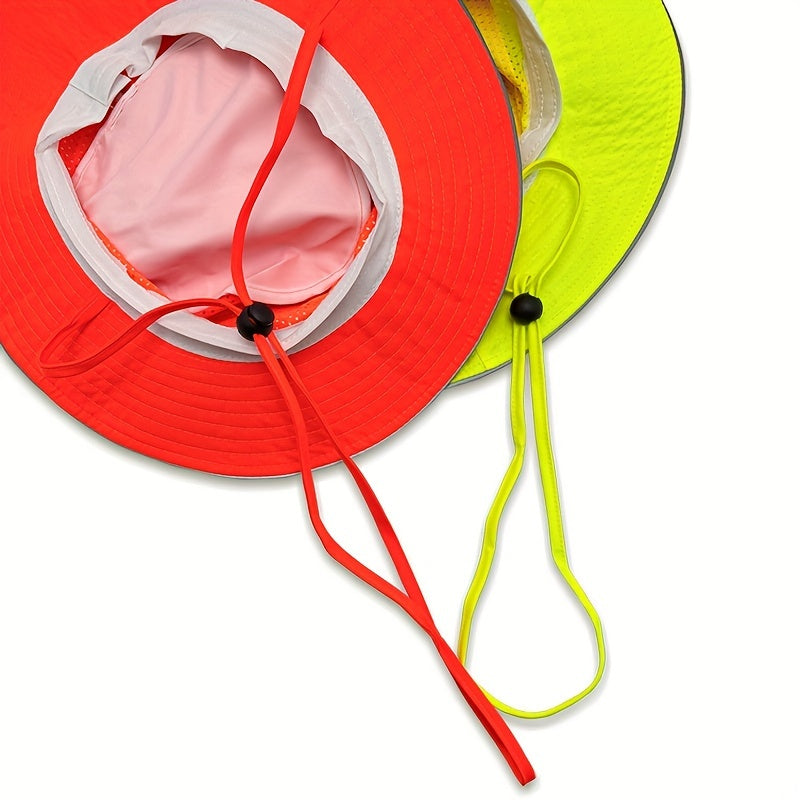 Fluorescent Mesh Bucket Hat With Reflective Strips
