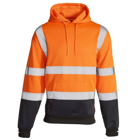 SUPERTOUCH HI-VIZ YELLOW-NAVY TWO TONE ZIPPED HOODED SWEAT TOP